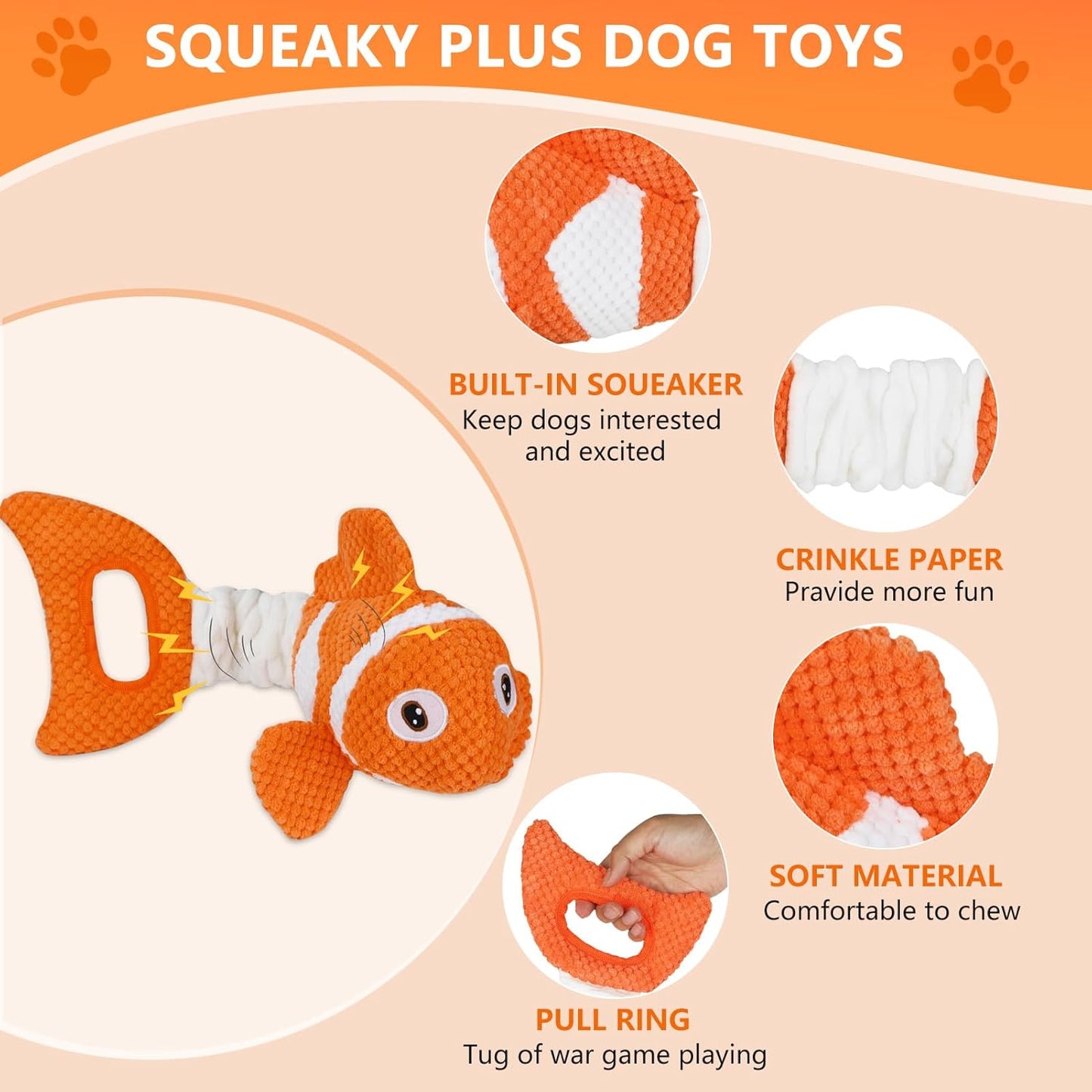 Squeaky Dog Toys, Durability Interactive Tug of War Puppy Toys for Indoor and Outdoor Play - Stuffed Pet Dog Toys with Soft Fabric Suitable for Small, Medium, and Large Dogs