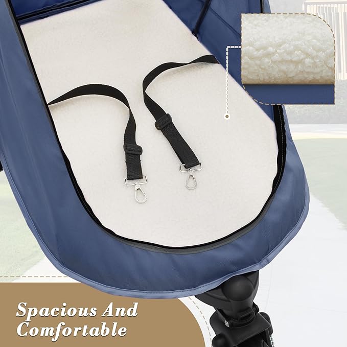 Athena Collection 3 Wheels Pet Stroller Fabric Dog Cart Dog Stroller for Large Dogs 55 Lbs Pet Stroller with Mesh Windows, Zipper Back Pocket, Safety Tether, Angle Adjustable Handlebar, Navy Blue