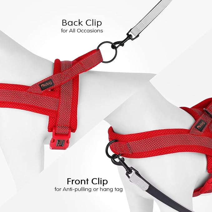 Didog No Pull Dog Harness with Breathable Mesh Padded, Full Reflective & Quick Fit Adjustable Vest Harness, Easy for Training Walking for Small & Medium and Large Dogs (Red, L:Chest 26-32")