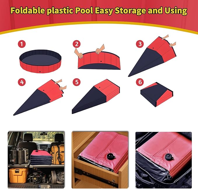Foldable Dog Pool, 39" x 12" Kiddie Pool with Hard Plastic, Non-Slip Dog Bath Tub for Outdoor Backyard, Collapsible Dog Swimming Pool for Kids Dogs Pets (Red)