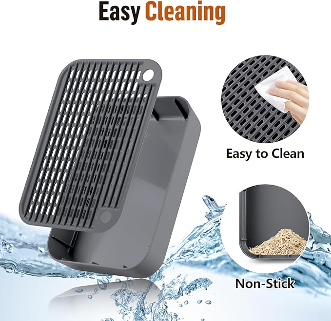 Cat Litter Box Ramp Mat with Filter Function, Cat Step Pedal Stool for Self-Cleaning Litter Box, Easy to Clean, Ideal for Kitten & Elderly Cats (Dark Grey)