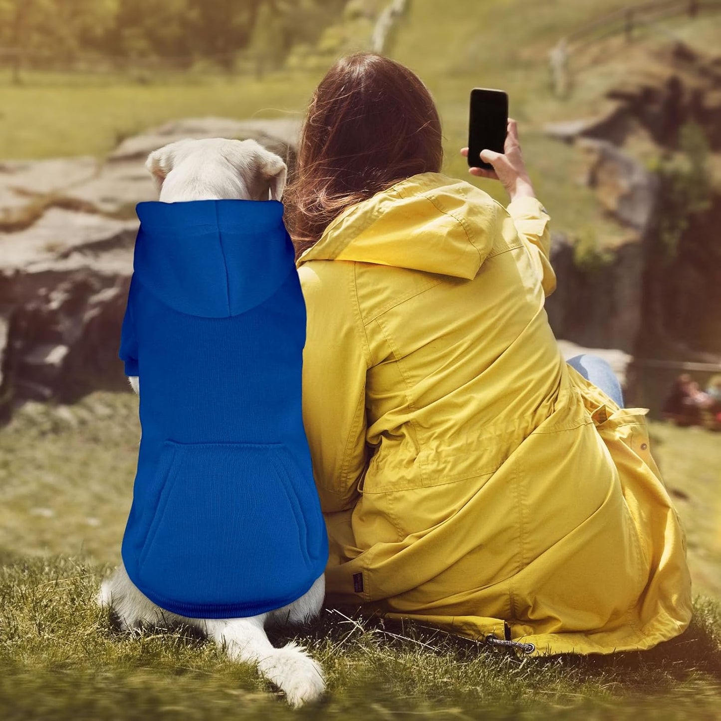 Dog Sweaters for Large Dogs Dog Hoodie Pet Sweater Solid Soft Brushed Fleece Pet Clothes Hoodie Sweatshirt with Pocket(Blue-XL)