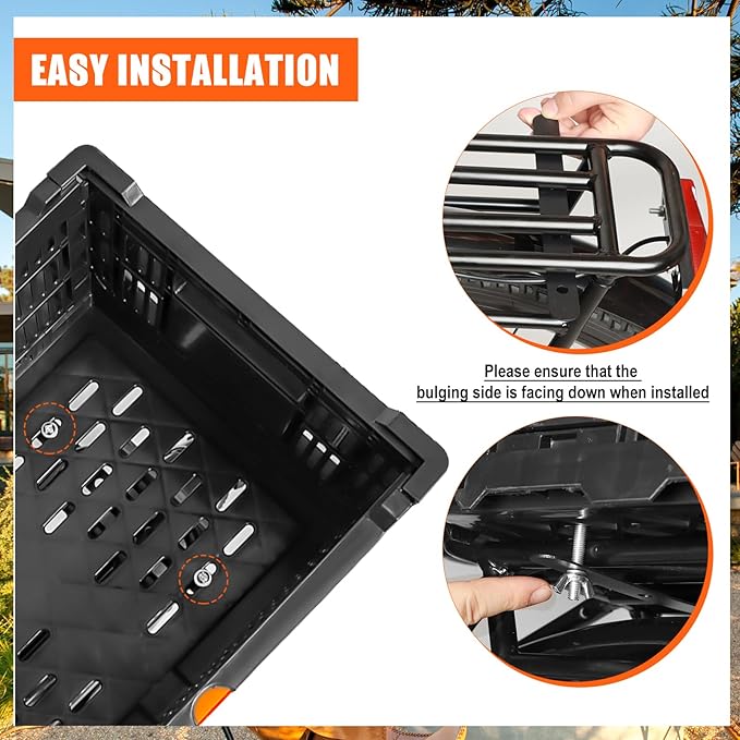 YEEGO DIRECT Bike Basket Rear, Folding Large Capacity Rear Bike Baskets, Collapsible Bicycle Storage Bike Milk Crate Rear Rack,Waterproof Cover for Shopping,Outings,Pets E-Bike Accessories (Black)