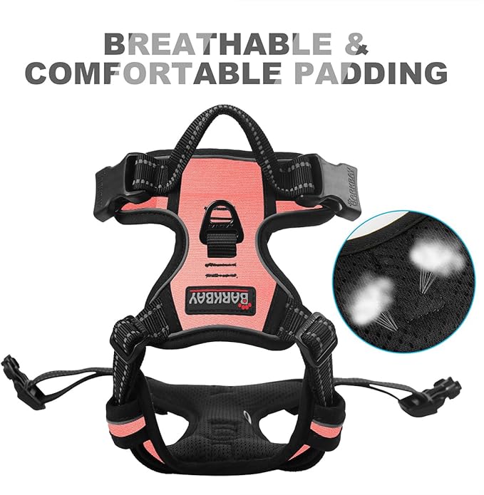 BARKBAY No Pull Dog Harness Front Clip Heavy Duty Reflective Easy Control Handle for Large Dog Walking(Light Pink,XL)