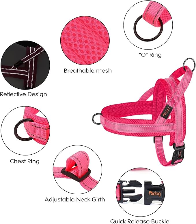Didog No Pull Dog Harness with Soft Mesh Padded,Reflective & Quick Fit Light Weight Dog Strap Vest Harness,Easy for Walking Training (XS:Chest 15-18", Pink)