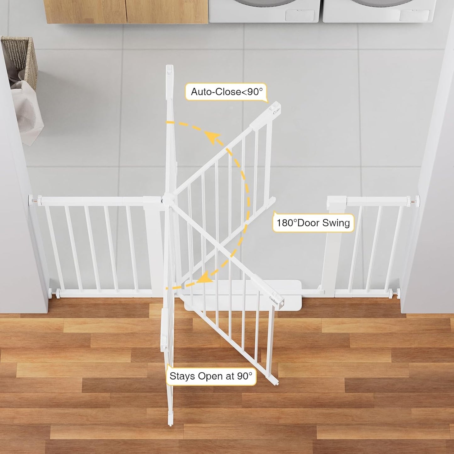 Cumbor 29.7-54.2" Wide Baby Gate for Stairs, Mom's Choice Awards Winner-Self Closing Dog Gate Indoor for Doorways, No Drilling Pressure Mounted Pet Gates for Kids, Easy Walk Through Safety Gate, White