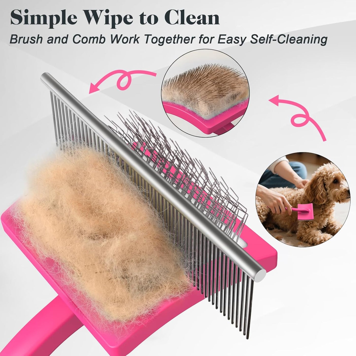 2PCS Slicker Brush for Dogs & Pet Comb,Professional Dog Grooming Brush (Goldendoodles,Poodles,Labradoodles) with Extra Long Pins to Effectively Remove Tangles, Knots and Mats (Pink)
