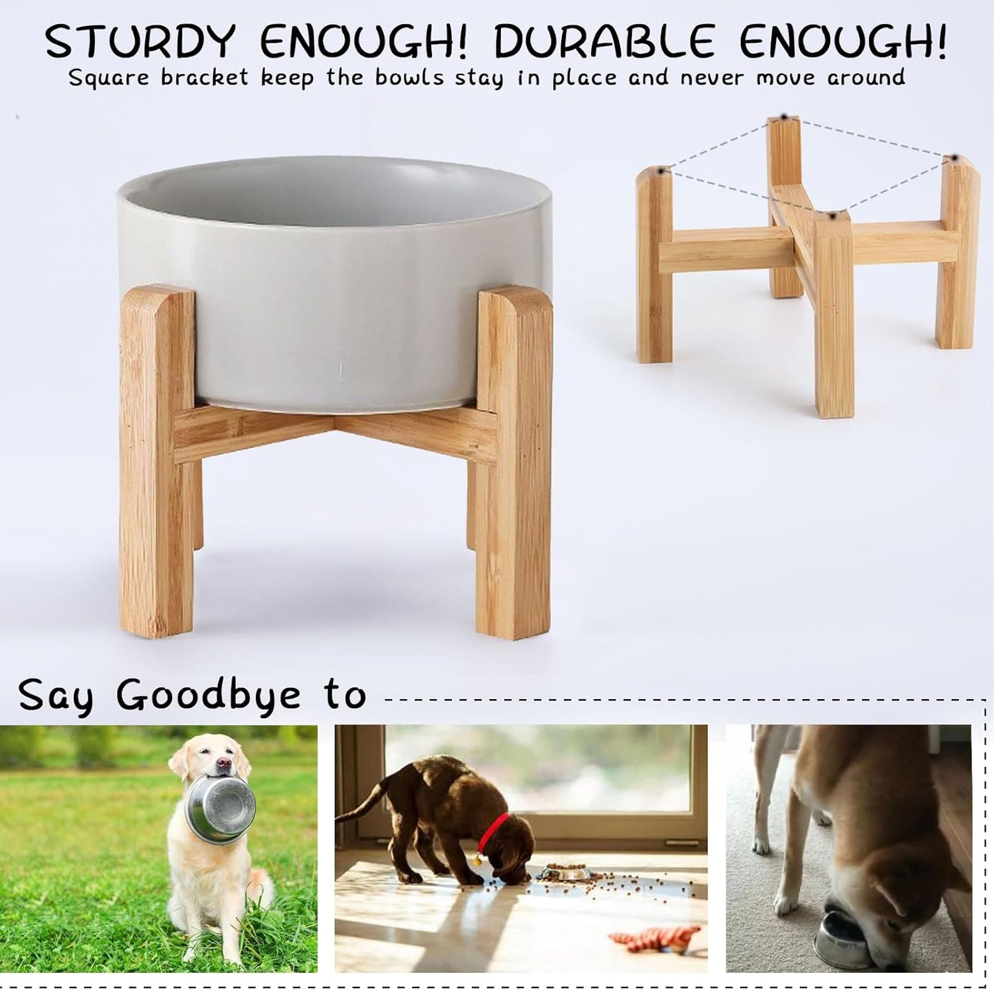 Petygooing Grey Elevated/Raised Ceramic Dog Bowl for Medium and Large Breeds, Dog Food Water Dish with Stand,Pet Feeding Bowl with Anti Slip Rubber Large Dogs(1800ml 7.6 Cups)