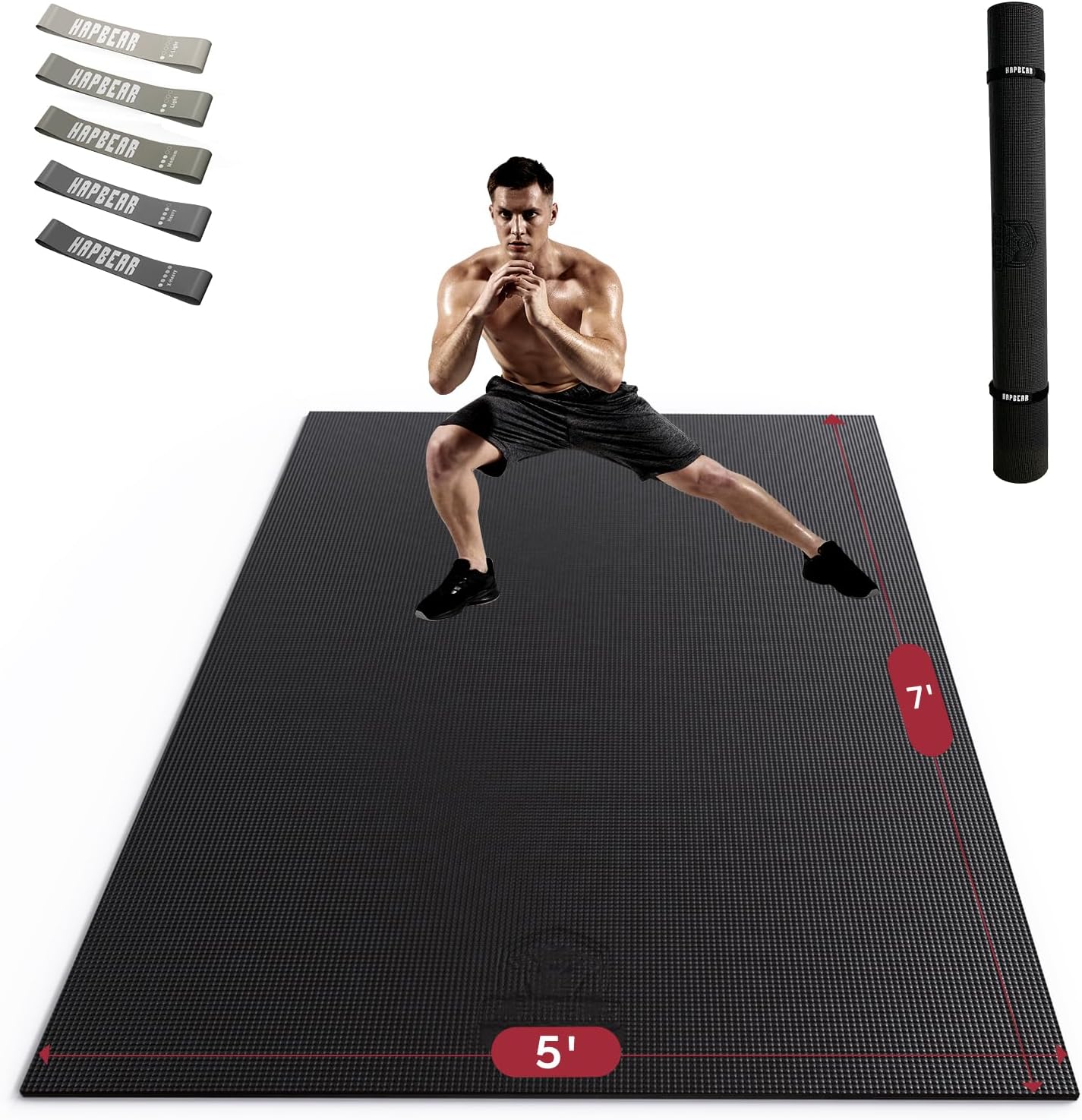 HAPBEAR Extra Large Exercise Mat-7'x5'/6'x8'/6'x9'/6'x10'/6'x12'x8mm(1/3 inch),Non-Slip, Ultra Durable, Thick Workout Mats for Home Gym Flooring Cardio, Yoga Mats for Fitness, High-Density Exercise Mat, Shoes-Friendly