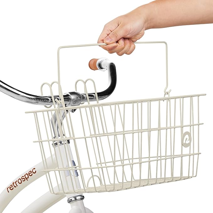 Retrospec Apollo-Lite Lift-Off Bike Basket - Detachable Steel Handlebar Basket with Carrying Handle for Commuting, Shopping & Beach Trips - 14.5in x 9.5in Weather-Resistant Biking Gear
