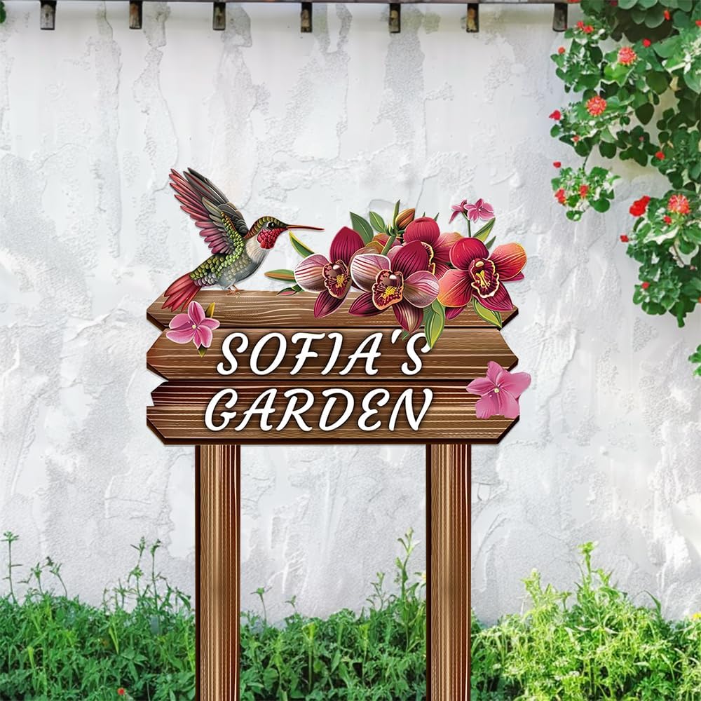 Personalized Colorful Bird Metal Sign with Stake,Custom Gardener Family Name Signs Outdoor Decor,Customized Birds on the Branch Gardening Gifts,Flowers Plaques Decorate for Patio Lawn Porch Backyard