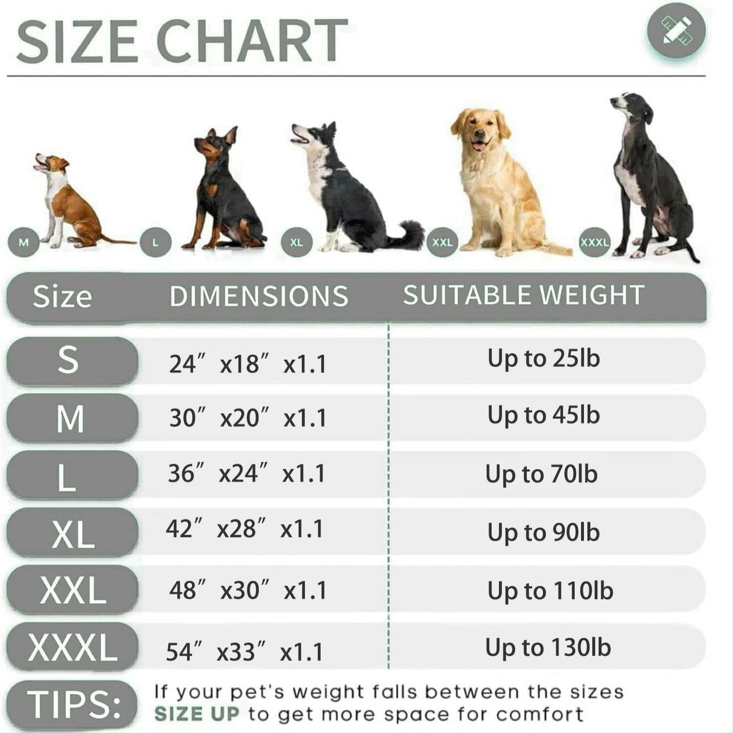 KHONSU PET Dog Bed Mat for Crate 1.1in Slim Cooling Pad Reversible Flannel & Waterproof Canva for Dogs up to 130 lbs