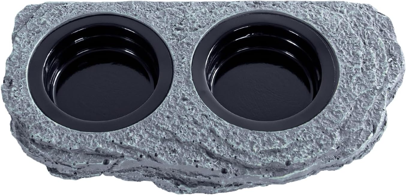 Wacool Magnetic Gecko Ledge - Double Bowl Reptile Feeding Tray with 6 Feeding Cups for Geckos, Lizards, Chameleons and Reptile Pets