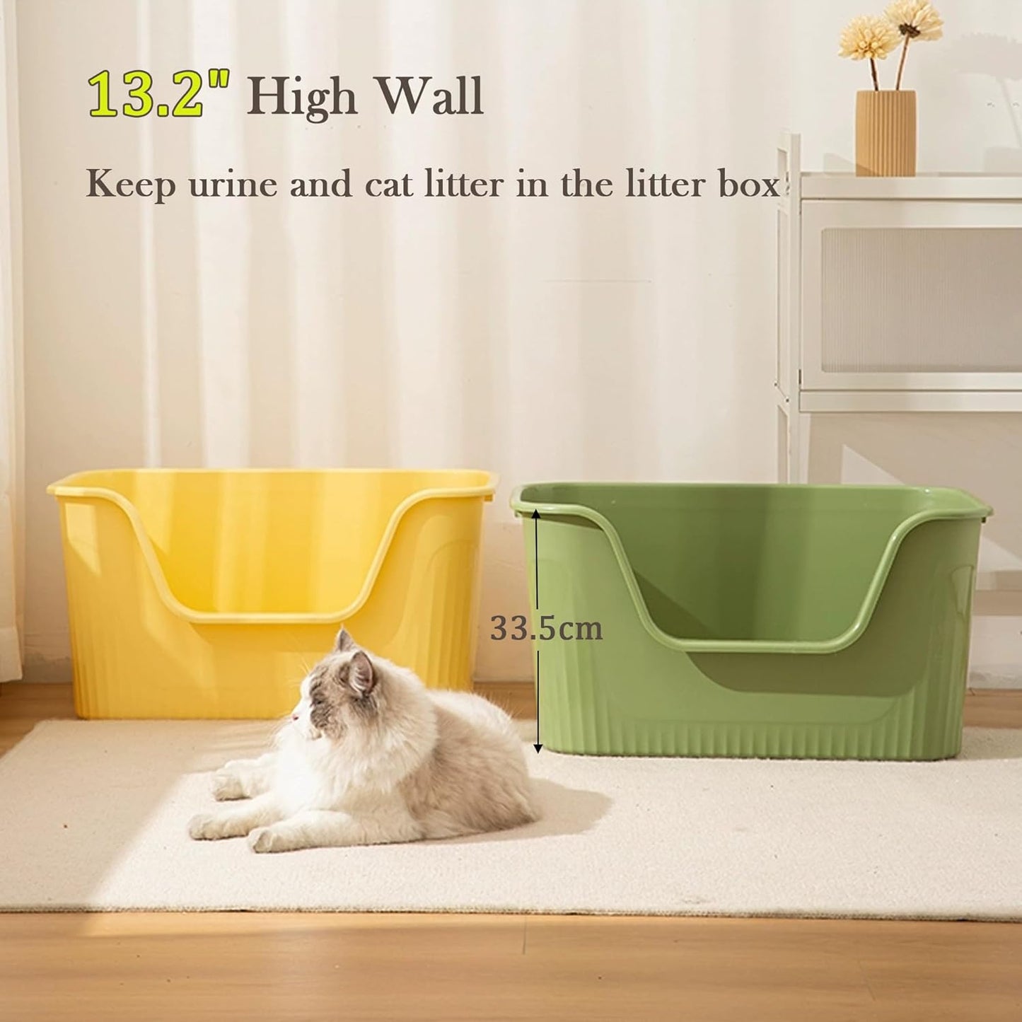Vealind Extra Large Litter Box with High Sides, XL Litter Boxes for Big Cats, High Sided Litter Pan, Leak-Proof & Anti-Splashing, Easy Clean & Durable (25” * 17” * 13” Green)