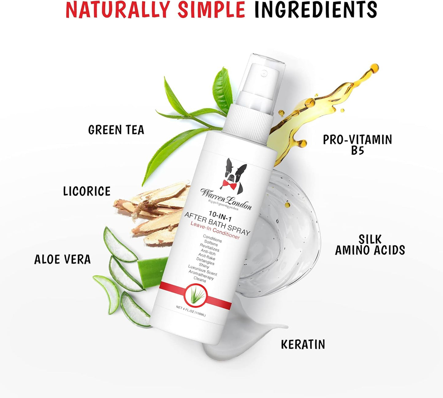 Warren London 10-in-1 Dog Spray & Rake Brush Combo | Detangles, Softens & Reduces Shedding | 16oz After Bath Spray + Dematting Rake | $40 Value – Now $29.99