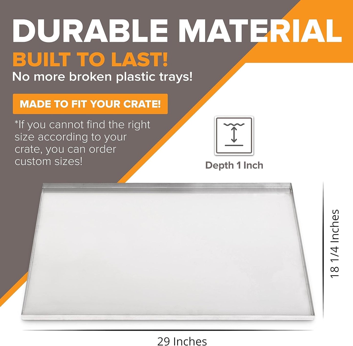 29.5" x 18.25" Metal Replacement Dog Crate Pan Chew Proof Crack Proof Pet Kennel Tray Central Dog Training Crate Pan Pet Supplies, Stainless Steel, 1" H