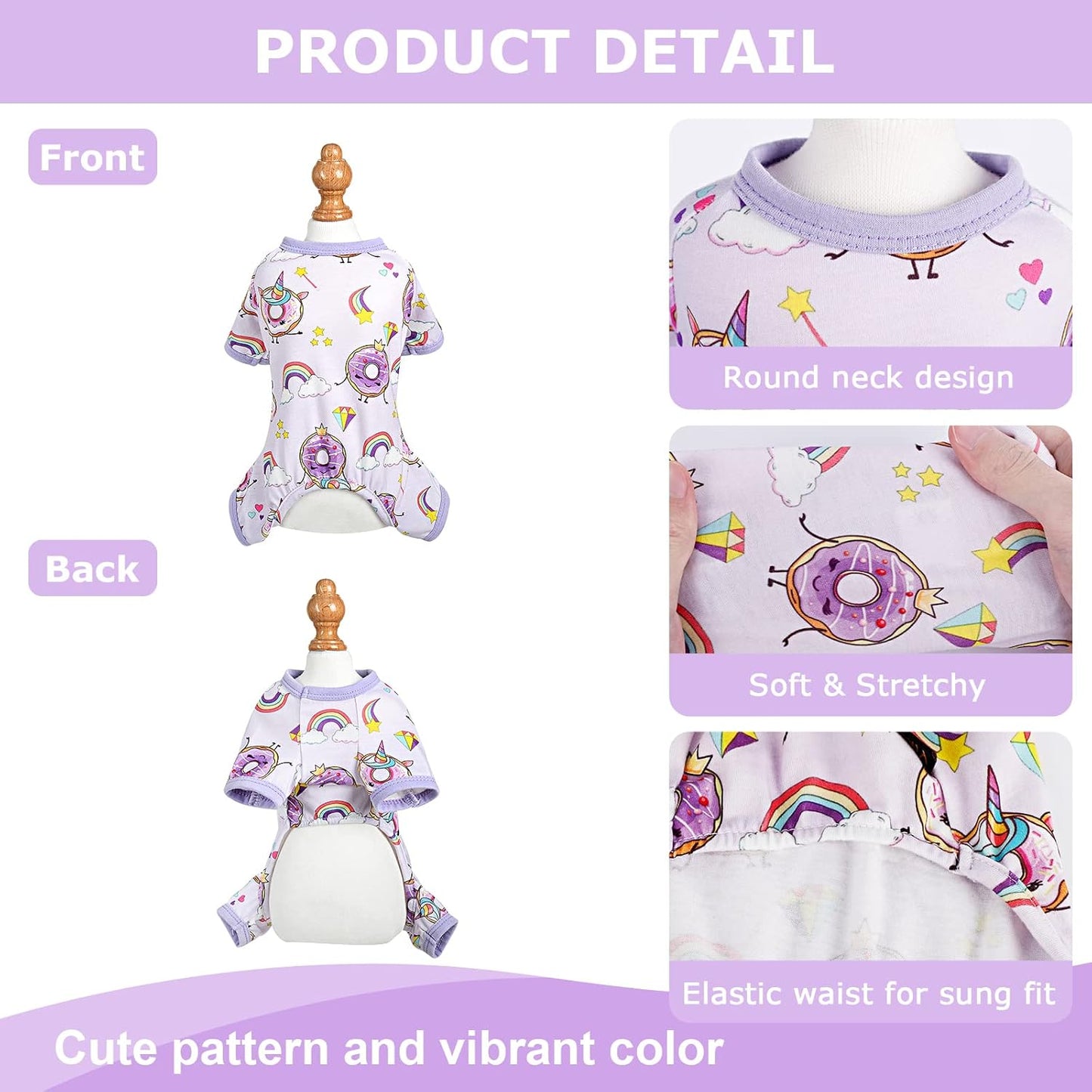 Dog Pajamas Pjs Summer Dog Clothes for Small Dogs Girl - Boy - Medium Size Dogs, Soft Stretchy Puppy Clothes Doggie Onesies Fall Pet Jammies Outfit (Donut Purple, Medium)