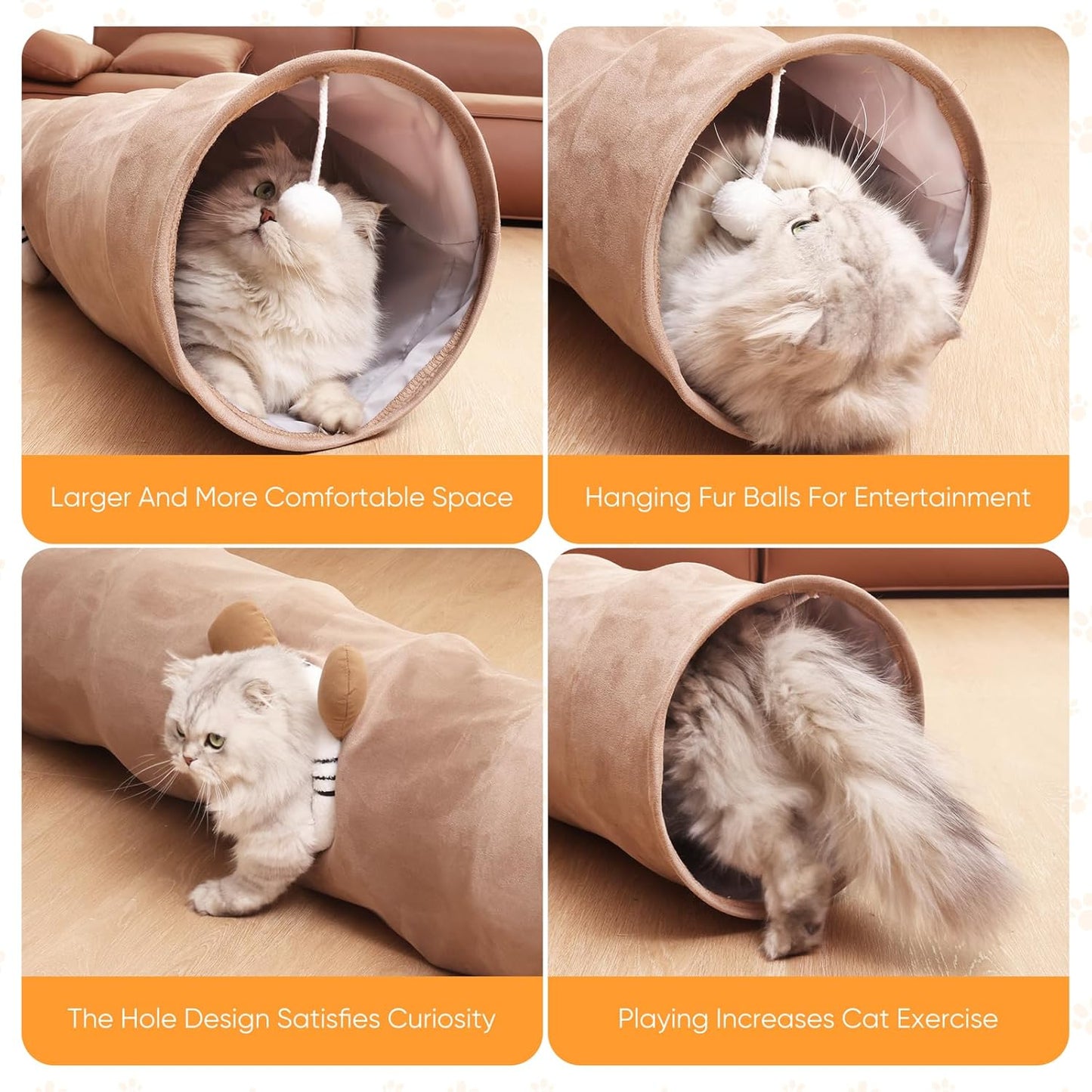 Collapsible Cat Tunnel Straight Tube for Indoor Cats & Kittens Large Foldable Play Cave Toy with Hanging Ball & Peek Hole,Ideal for Rabbits, Ferrets, Puppies & Small Pets