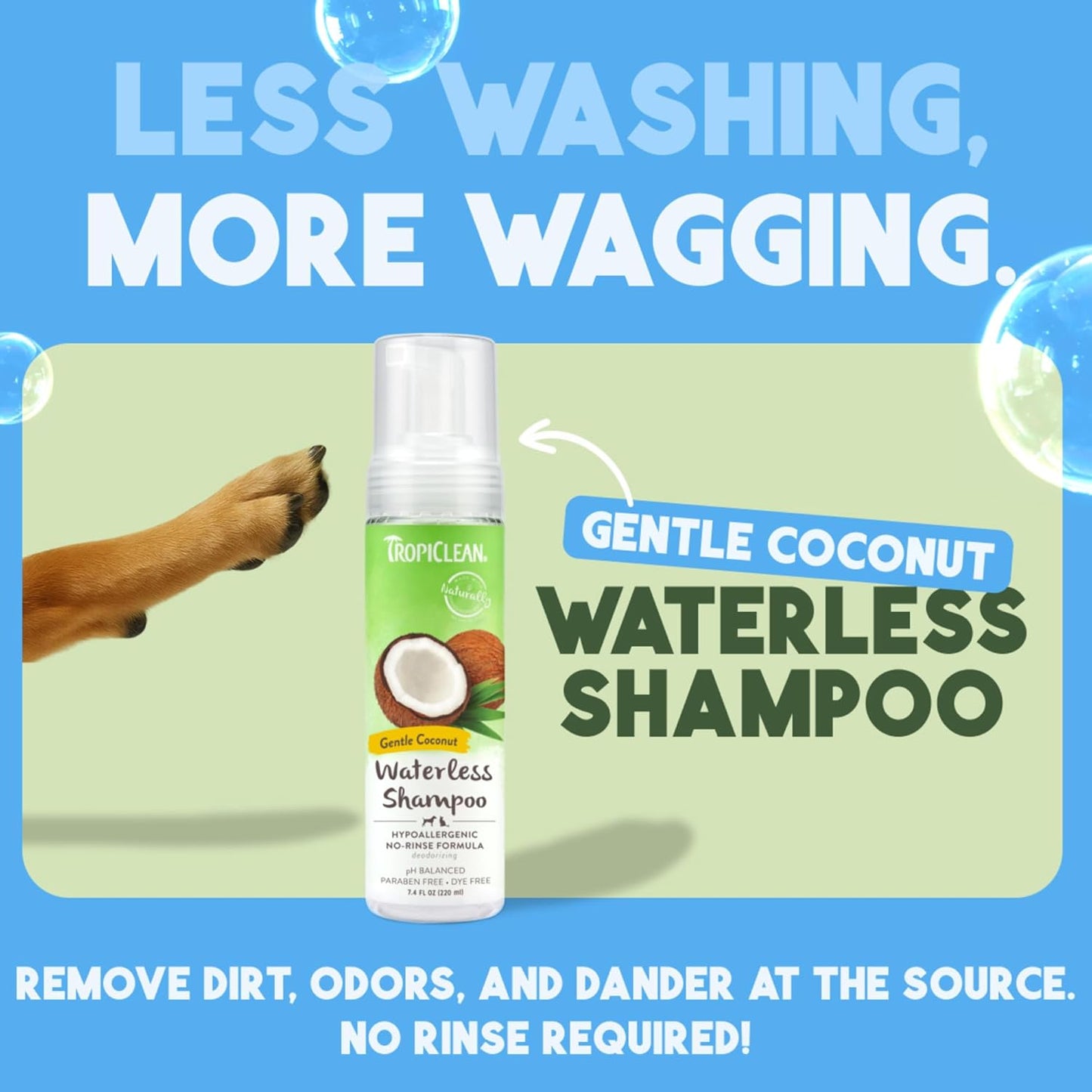 TropiClean Hypoallergenic Waterless Dog Shampoo | Dry Shampoo for Allergies & Sensitive Skin | Safe for Cats | Puppies & Kittens | No Rinse | 7.4oz