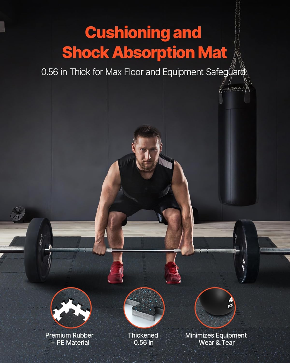 VEVOR 0.56 Inch Thick Gym Floor Mats, 12 Tiles Rubber Top with EVA Foam, 25" x 25" Gym Flooring Workout Mat with 48 sq.ft Coverage, Interlocking Puzzle Gym Mats for Home, Garage, Black & Blue