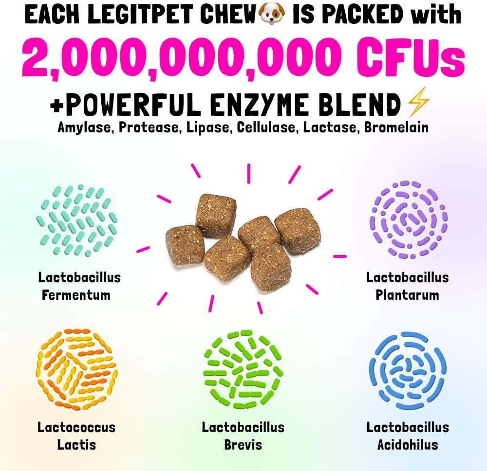 Probiotics for Dogs Natural Digestive Enzymes Prebiotics for Allergy Itch Relief Gut Flora Coprophagia Bowel Support Treatment Anti Diarrhea for Dogs Pet Health Immune System Support 120 Soft Chews