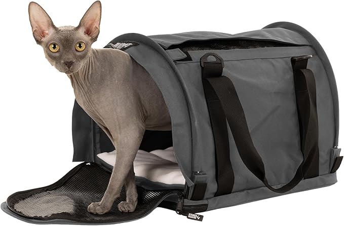 SturdiBag Pro 2.0 Pet Travel Carrier with Flexible Height for Cats and Dogs | Soft Sided Pet Carrier Bag with Safety Clips and Seatbelt Straps for Airplane or Car Travel | Medium, Smoke