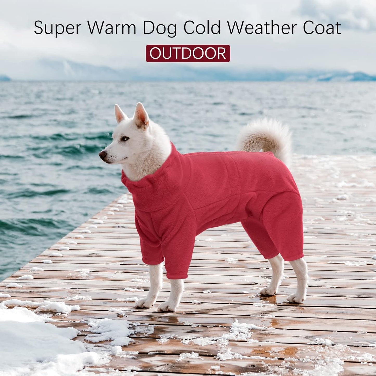 ROZKITCH Dog Fleece Pullover, Pet Windproof Warm Cold Weather Jacket Vest Cozy Jumpsuit Apparel Outfit Clothes for Small Medium Large Dog Walking Hiking Sleep Red L