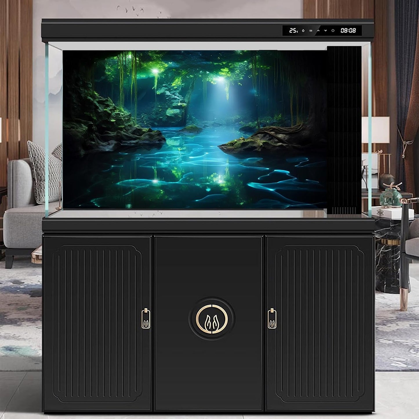 Cave Aquarium Background Underwater Cave with Light Beam Tranquil Stream Terrarium Background Mysterious Elegant Fantasy Tropical Plants Fish Tank Backdrop Wallpaper Poster Decorations Vinyl 48x20in