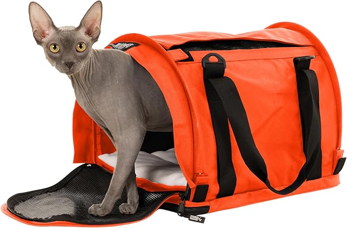 SturdiBag Pro 2.0 Pet Travel Carrier with Flexible Height for Cats and Dogs | Soft Sided Pet Carrier Bag with Safety Clips and Seatbelt Straps for Airplane or Car Travel | Medium, Orange