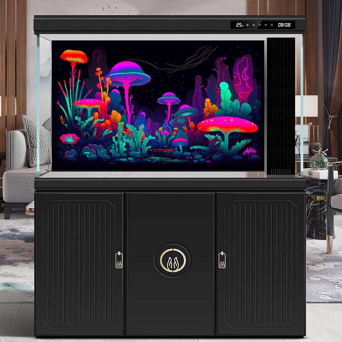 Mushrooms Aquarium Background Mushrooms in Dark Forest with Bright Colors Terrarium Background Tranquil Lake Cartoon Style Aquatic Plants Fish Tank Backdrop Poster Decorations Wallpaper Decor 36x18in