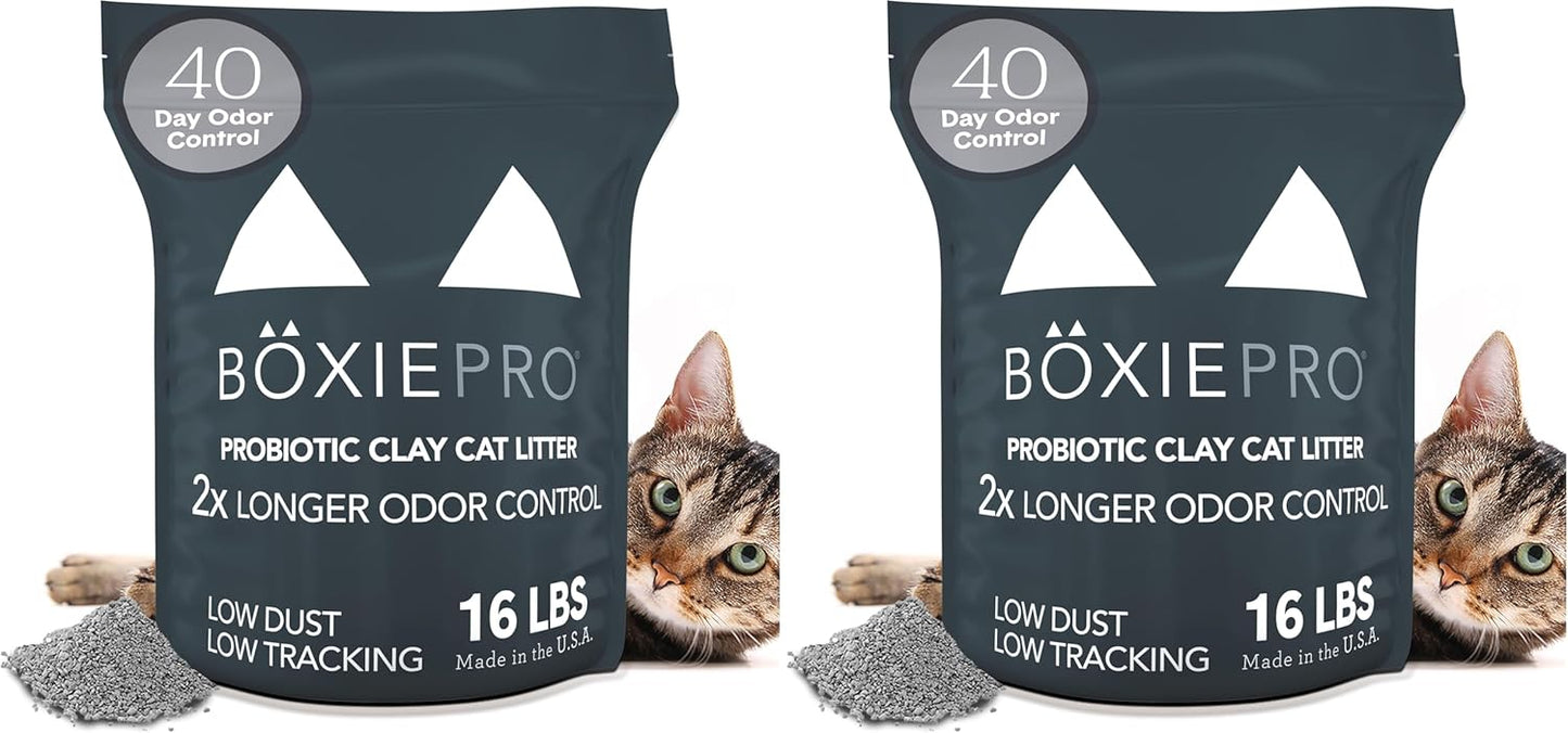 Boxie® Probiotic 40 Day Natural Odor Control Cat Litter, 16lb Clumping Clay Kitty Litter (Pack of 2)