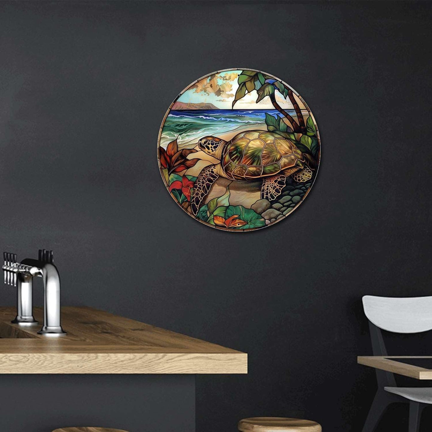 Lygond Metal Stained Glass Turtle Tin Sign for Home Decor - 1212 Inches