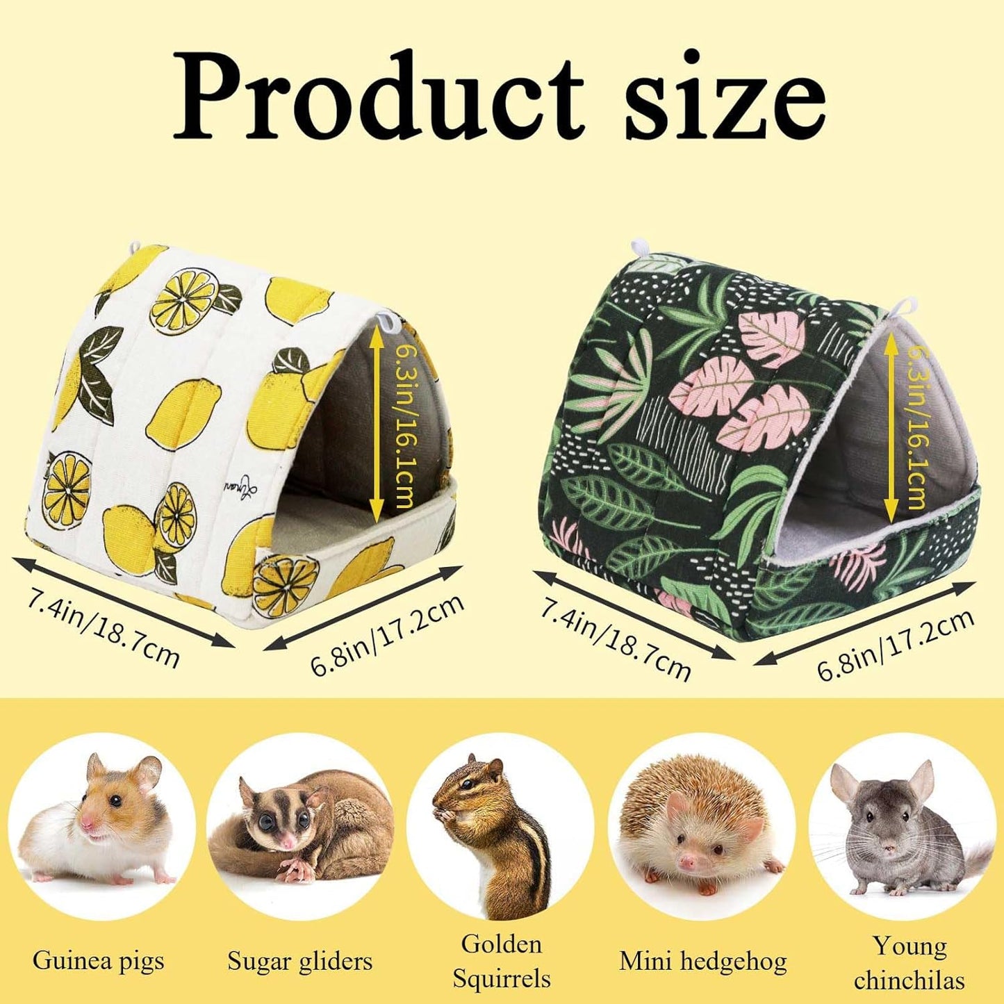 JSPYFITS 2 Pack Guinea Pig Hideout,Small Animal House Guinea Pig Bed Washable Cage Accessories for Small Pet Bunny/Rabbit/Hamster/Chinchilla Guinea Lemon/Forest