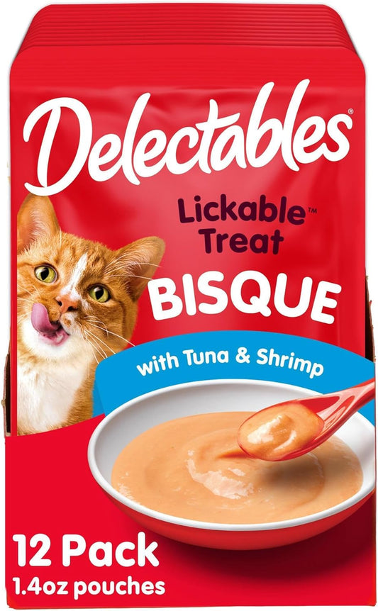 Delectables Bisque Lickable Wet Cat Treats - Tuna & Shrimp - 12 Pack