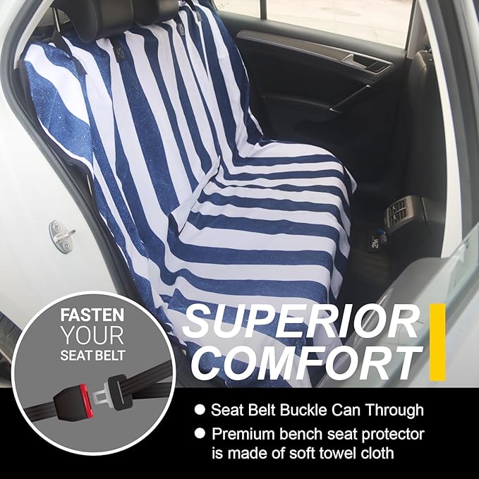 Back Seat Cover for Car Trucks Van SUV,Waterproof Rear Bench Towel Seat Covers for Dogs and Kids,Automotive Backseat Protector (Blue Stripe)