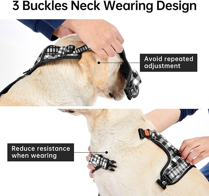 IVY&LANE No Pull Dog Harness with Leash Set, Reflective No Choke Pet Vest,Adjustable Oxford Dog Vest Harness with Easy Control Handle for Large Dogs (Checkered Black,XL)