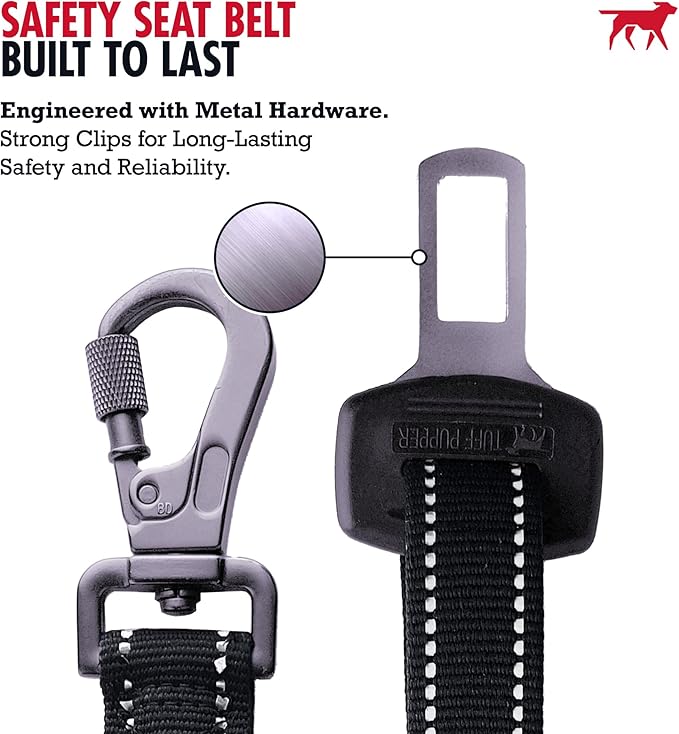 Tuff Pupper Dog Seat Belt | Adjustable Length Dog Seatbelt Restraint | Tangle-Free Locking Carabiner | Shock-Absorbing Bungee | Reflective Stitching for Visibility | Universal Fit for Cars & Trucks