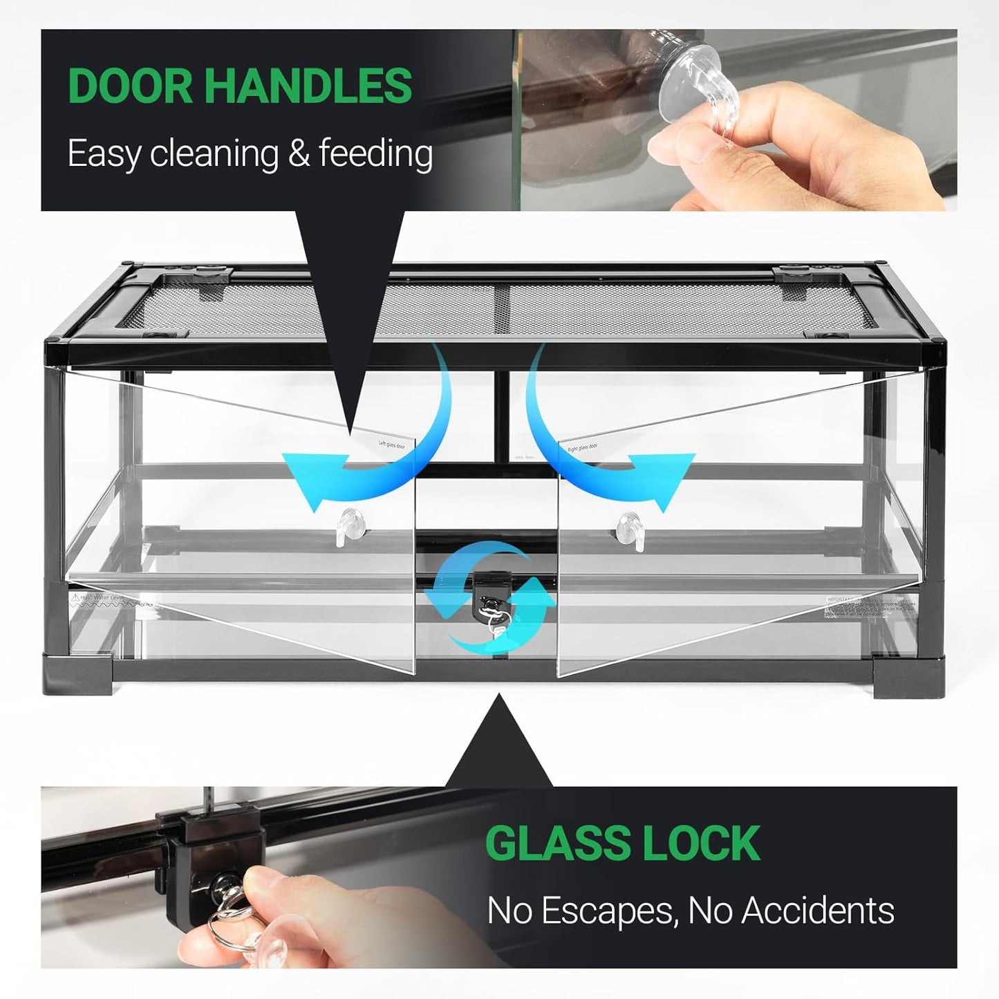 Tempered Glass Reptile Tank, 30x12x12 Inch Front Opening Terrarium with Top Screen Ventilation & Water-Holding Bottom, 20 Gallon Reptile Enclosure for Snake, Leopard Gecko, Bearded Dragon