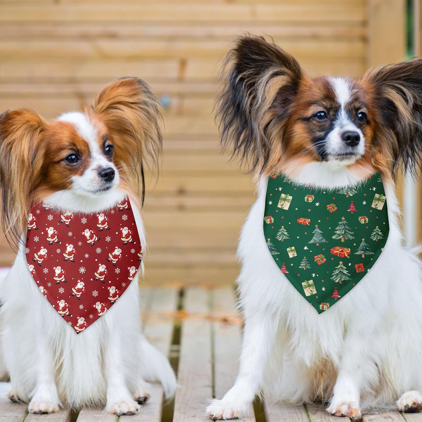 Christmas Dog Bandana 2 Pack Holiday Dog Bandana Christmas Tree Santa Claus Snowflakes Pet Scarf Accessories for Small Medium Dogs & Cats