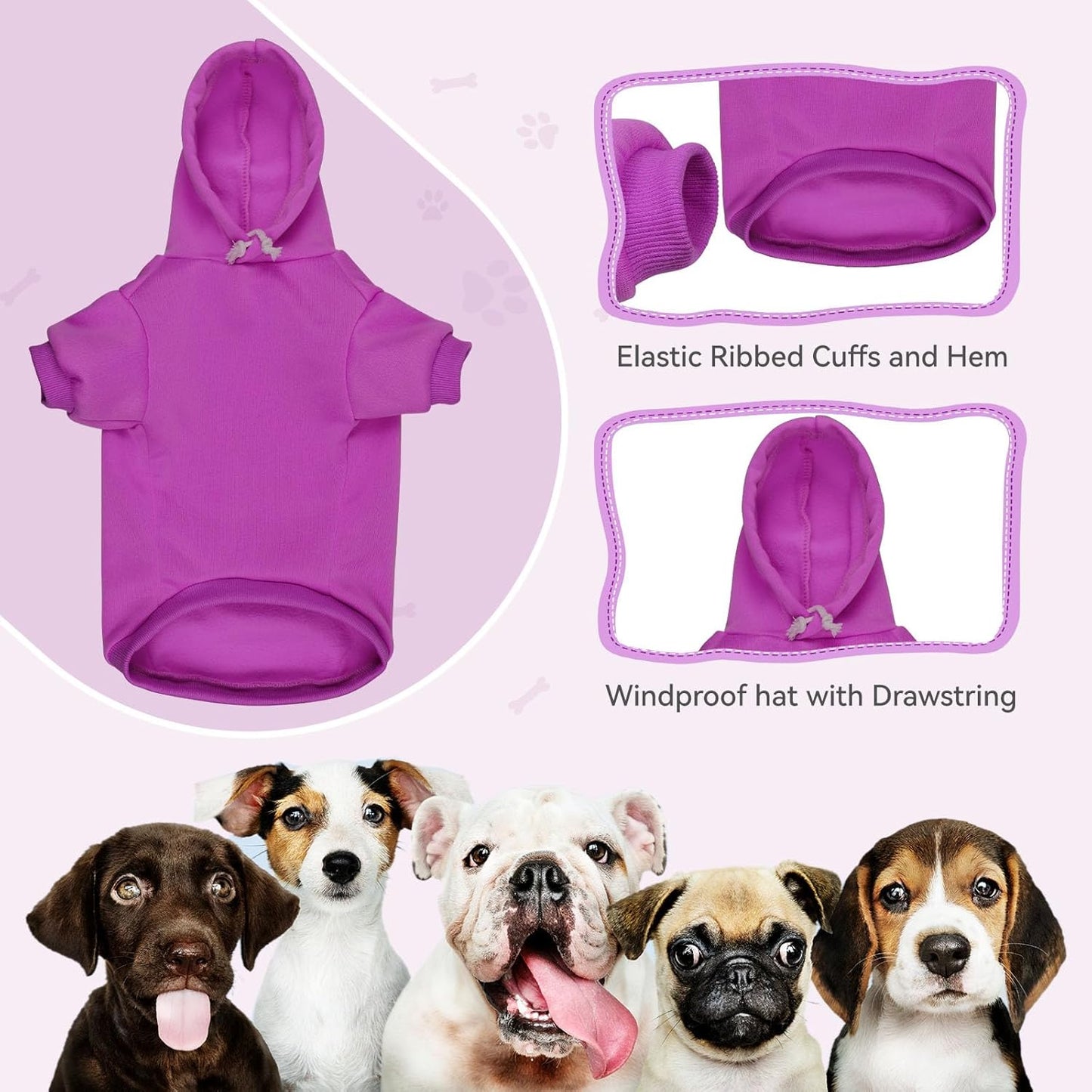 Dog Hoodie Dog Sweaters for Large Dogs Pet Sweater Solid Soft Brushed Fleece Pet Clothes Hoodie Sweatshirt with Pocket(Purple-L)