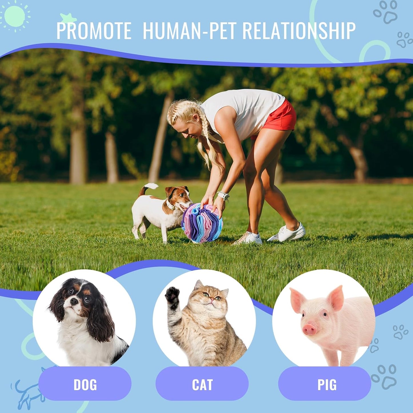 Pet Snuffle Ball, Puzzle Sniffing Interactive Dog Ball for Blind Dogs Training Stress Relief Dog Enrichment Toys Treat Machine Washable (Macarons Color, 10cm)