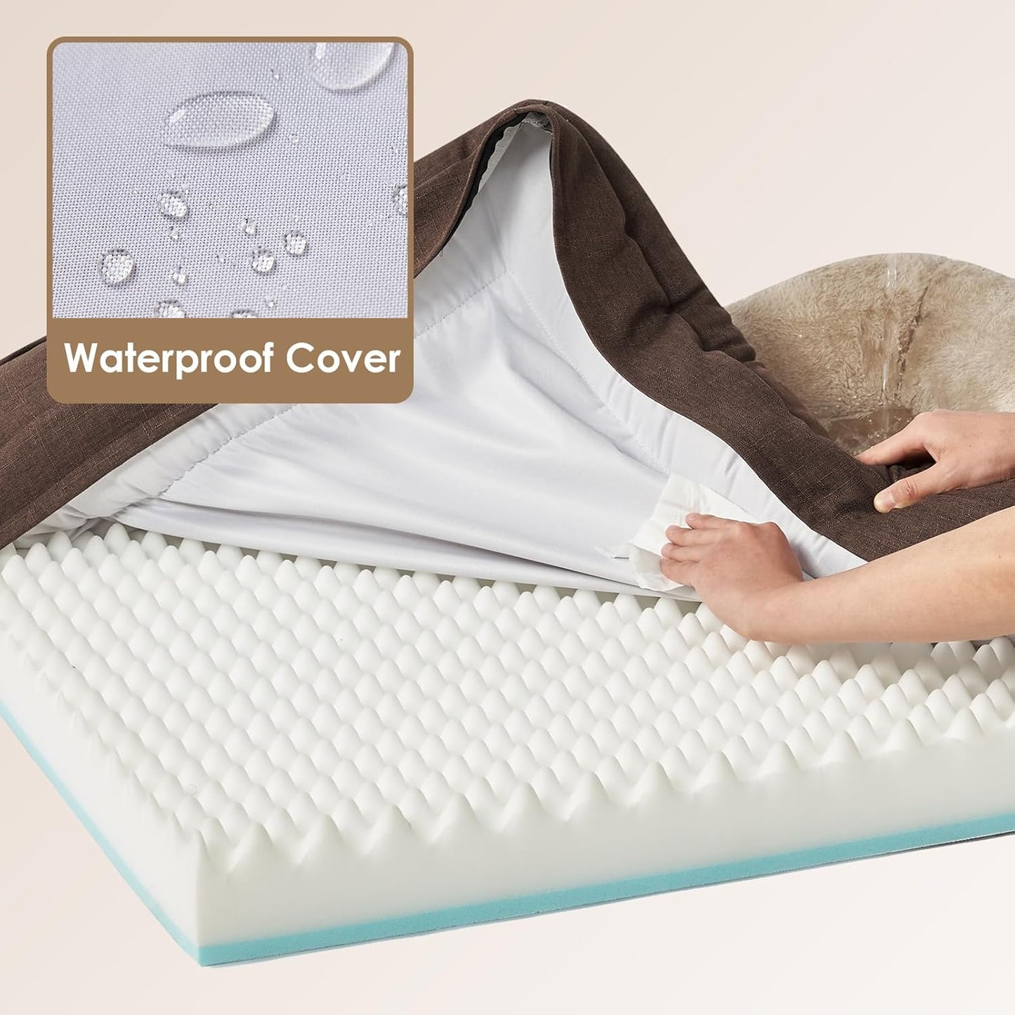 EHEYCIGA Memory Foam XL Dog Bed for XLarge Sized, Extra Large Orthopedic Dog Sofa with Sides and Waterproof Liner, Washable Bolster Pet Couch with Removable Cover, 48x35x7.5 Inch, Brown