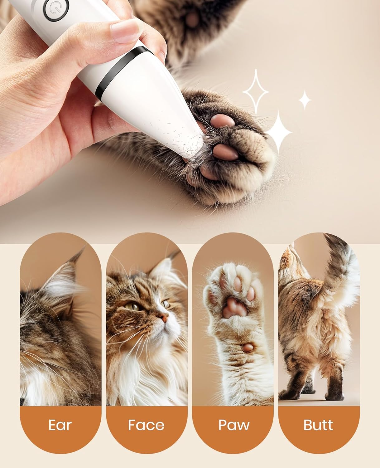oneisall Cat Grooming Kit, 3 in 1 Quiet Cat Clippers for Thick Matted Paw Hair Trimmer, Heavy Coat Butt Shaver Cordless Pet Clippers Fur Trimmer for Dogs and Other Small Animals at Home Travel