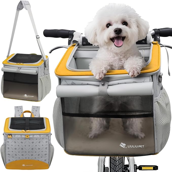 Cat and Dog Backpack Carrier, Breathable Cycling Pet Bag with Mesh Ventilation, Portable Outing Traveling Pet Bag with Top Waterproof Fabric for Small, Medium Cats, Small Dogs, Orange