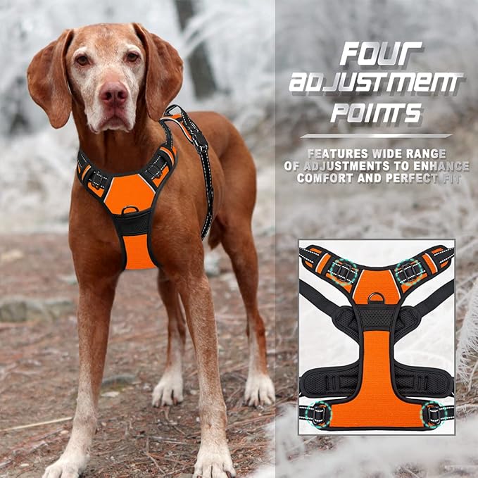 BARKBAY No Pull Dog Harness Front Clip Heavy Duty Reflective Easy Control Handle for Large Dog Walking(Orange,L)