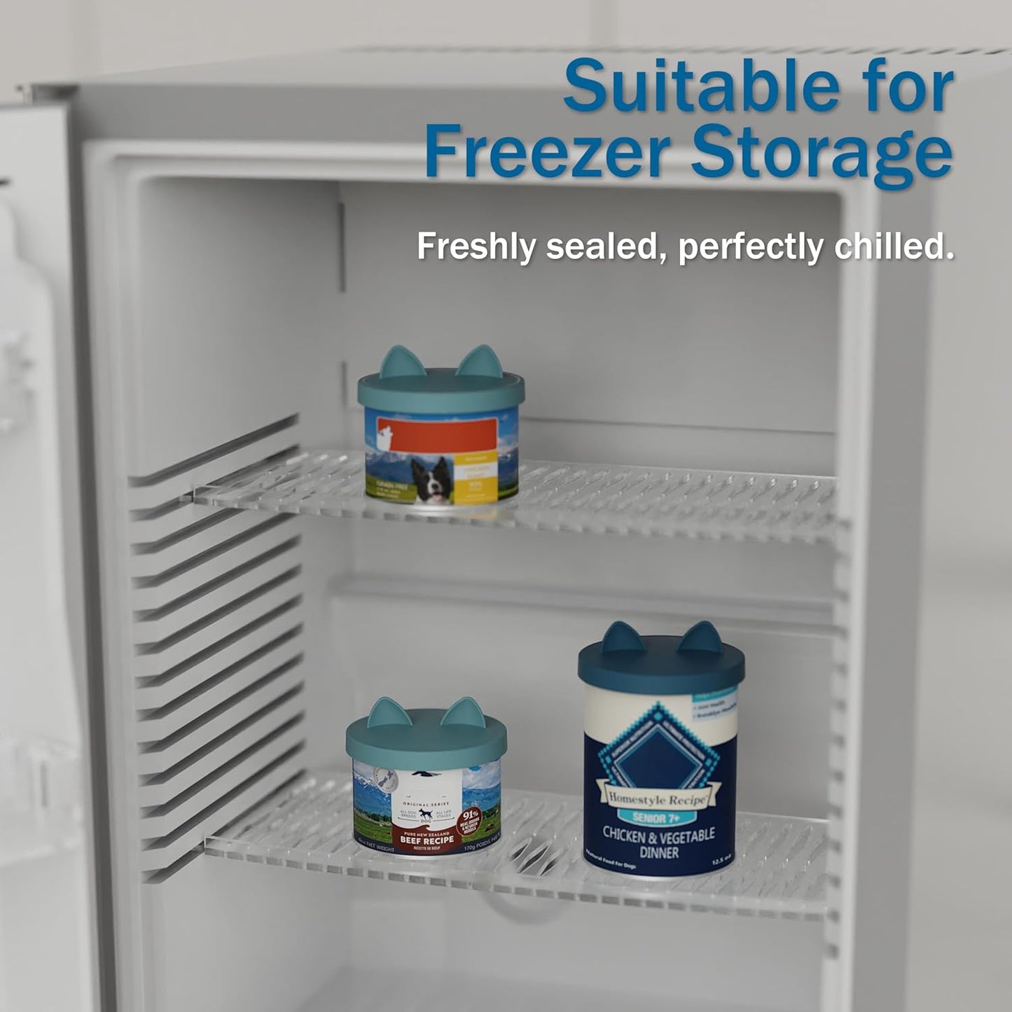 OHMO 2 Pack Pet Food Can Lids, (12.5-14oz) BPA Free Silicone Covers for Cat and Dog Food Cans, Dark&Light Blue