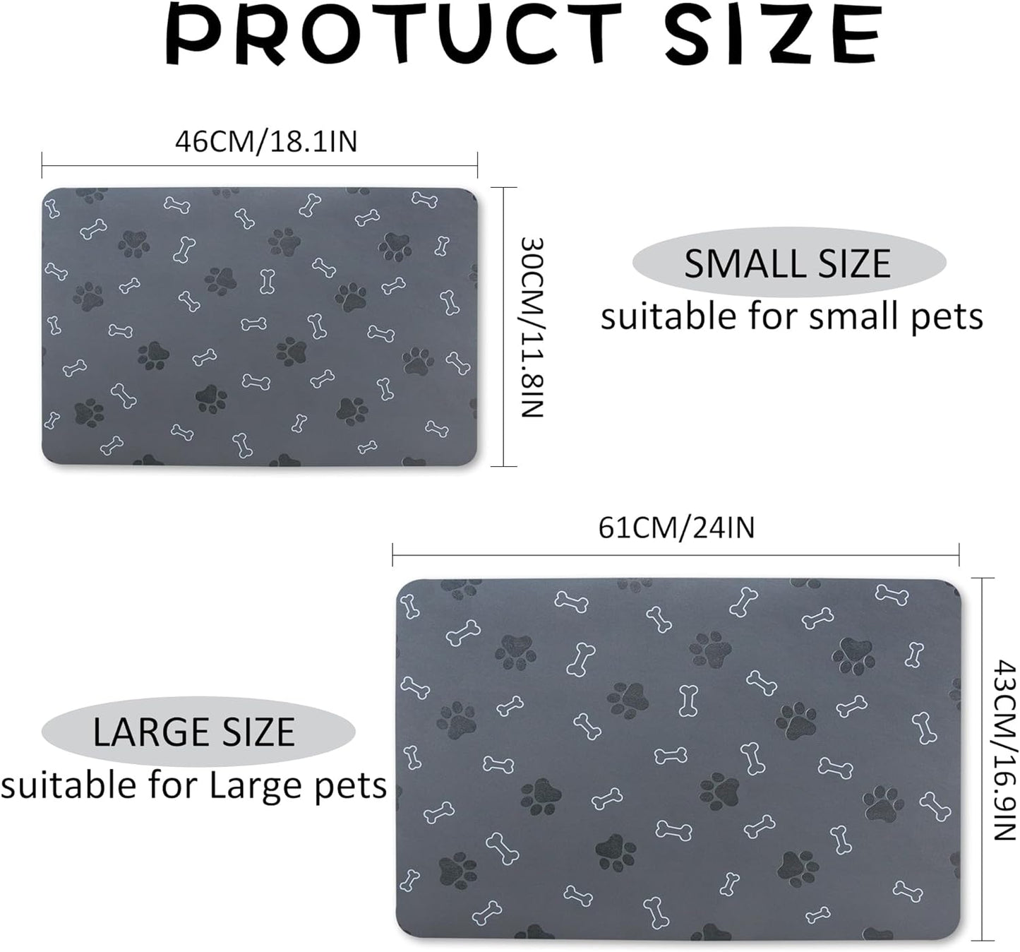 Pet Cat Dog Food Mat Non Slip Mat for Dog Water Bowl Mat Quick Dry Absorbent Cat Feeding Mat, 24 * 16.9 in, Brown