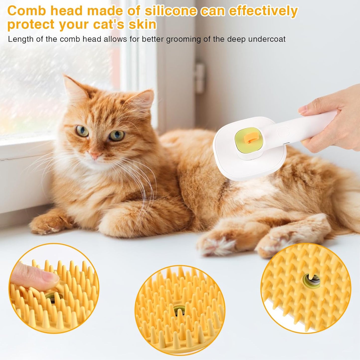 3-in-1 Cat & Dog Steam Brush – USB Rechargeable Spray Grooming Comb with Silicone Teeth – Anti-Static, Shedding Control & Massaging for All Hair Types Long/Short Hair Pets (Green)
