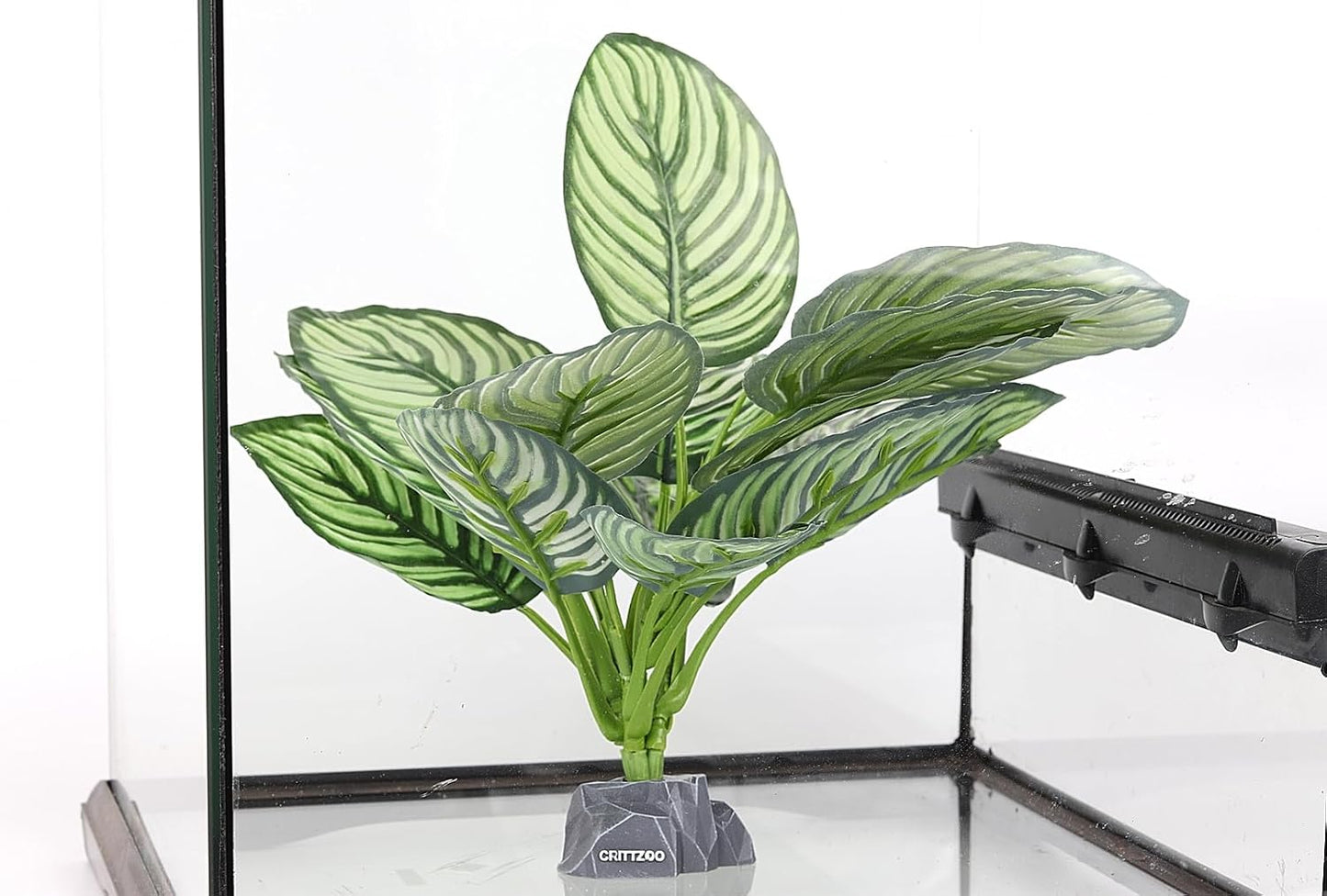 Reptile Terrarium Plants, Bearded Dragon Tank Decor Accessories for Ball Python Leopard Gecko Tree Frog Tarantula Lizard Corn Snake Tortoise Chameleon Crested Gecko - Fake Goeppertia White