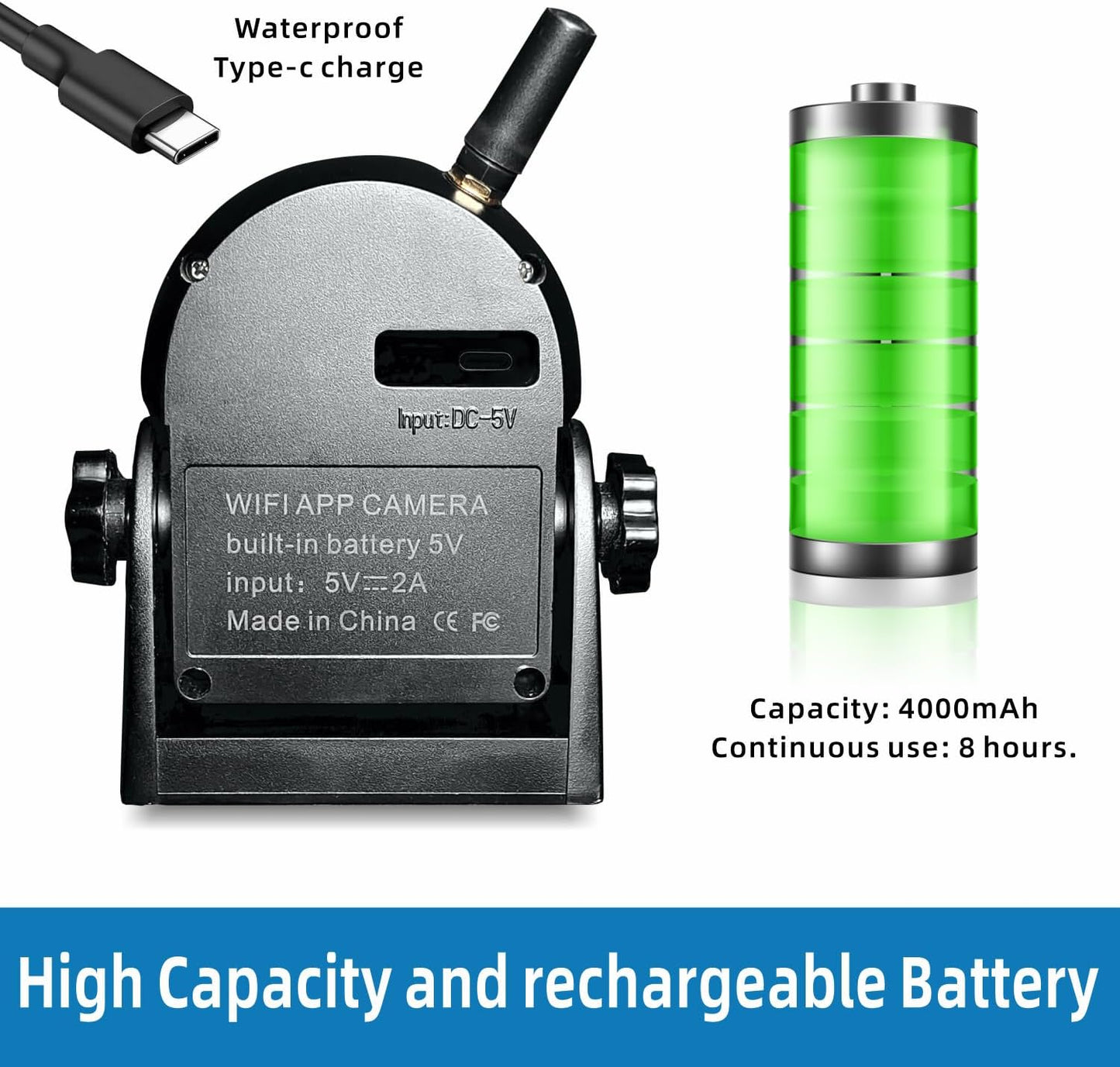 Magnetic Wireless Backup Camera-WiFi Reversing Camera with Rechargeable Battery, IP68 Waterproof, 1-min Installation, for Hitching Gooseneck Horse Trailer/Boat/RV/Pickup/Truck/Minivan